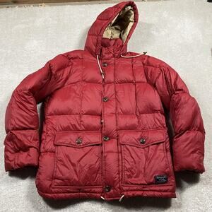 VTG Abercrombie & Fitch Jacket Mens L Red Down Puffer Hooded Winter Gorpcore